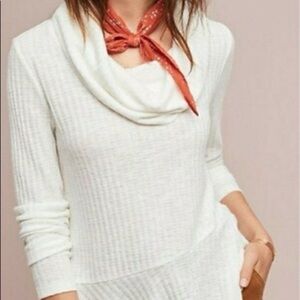 ANTHROPOLOGIE Sleeping on Snow Cream Wool Linen Cowl Neck Ribbed Knit Tunic Top